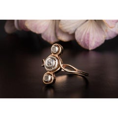 Bague de fiançailles à trois pierres en diamant taille rose ancienne, diamant taille ancienne