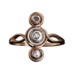 Antique Rose Cut Diamond Ring, Old Cut Diamond Three Stone Engagement Ring