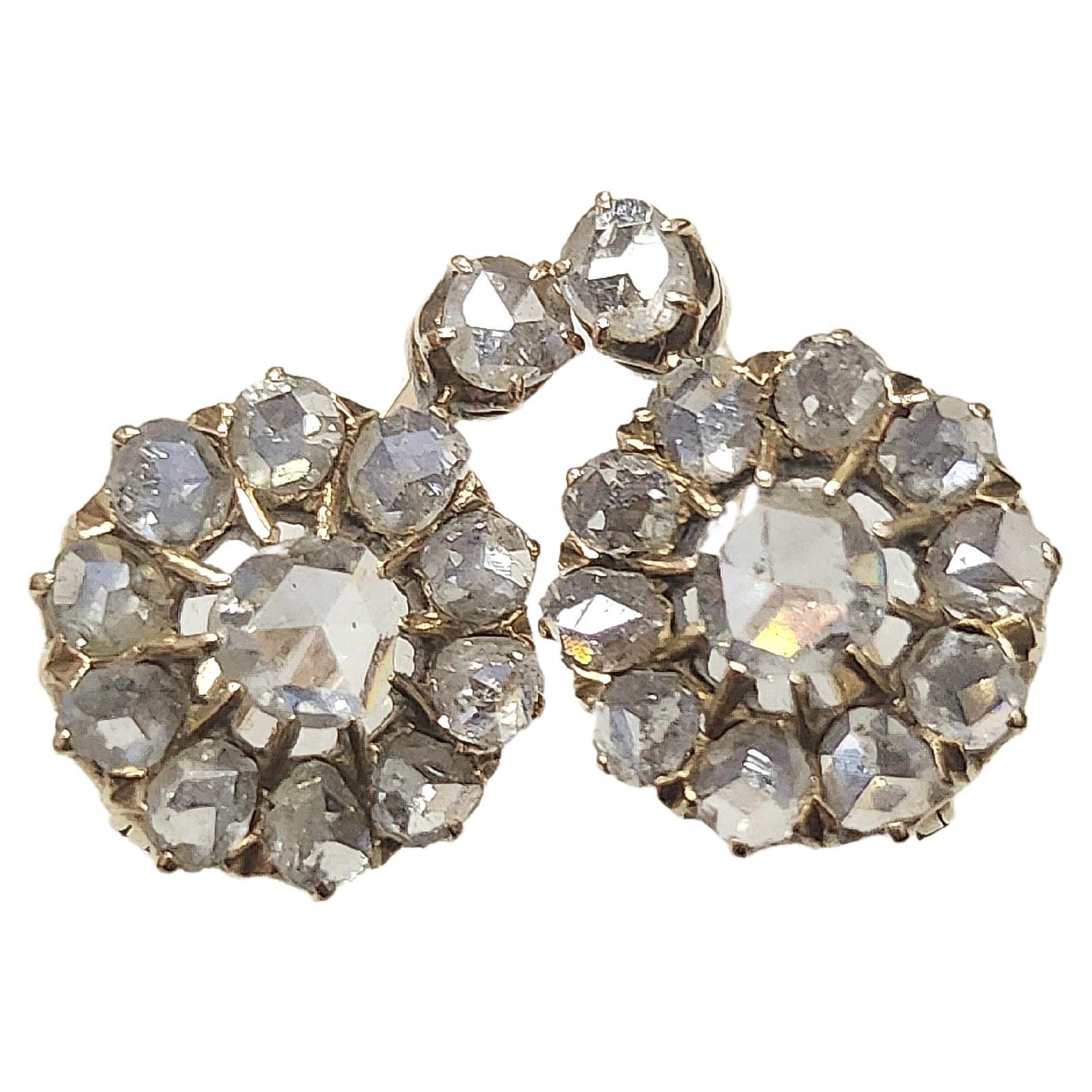 Antique Rose Cut Diamond Russian Earrings For Sale