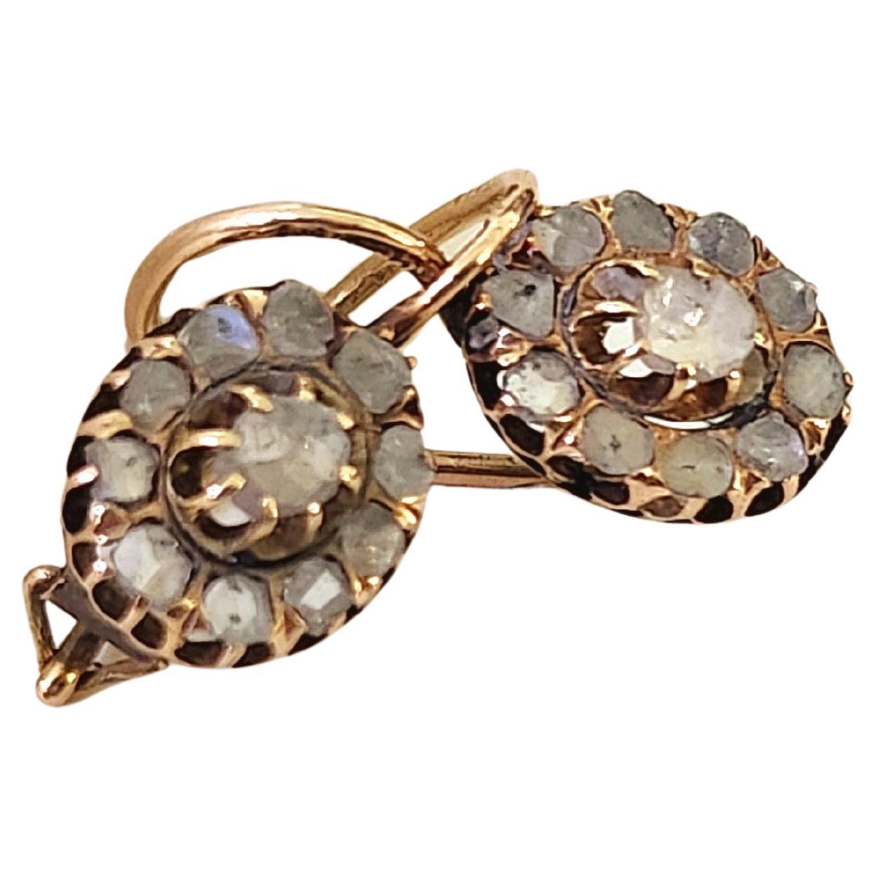 Boucles d'oreilles anciennes en or russe avec diamants taillés en rose Pour femmes en vente