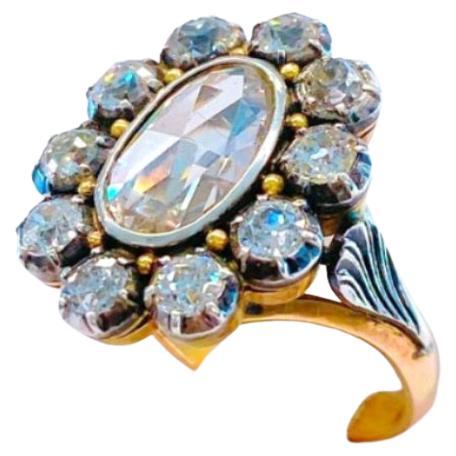 Antiker russischer Goldring mit Diamanten im Rosenschliff Damen