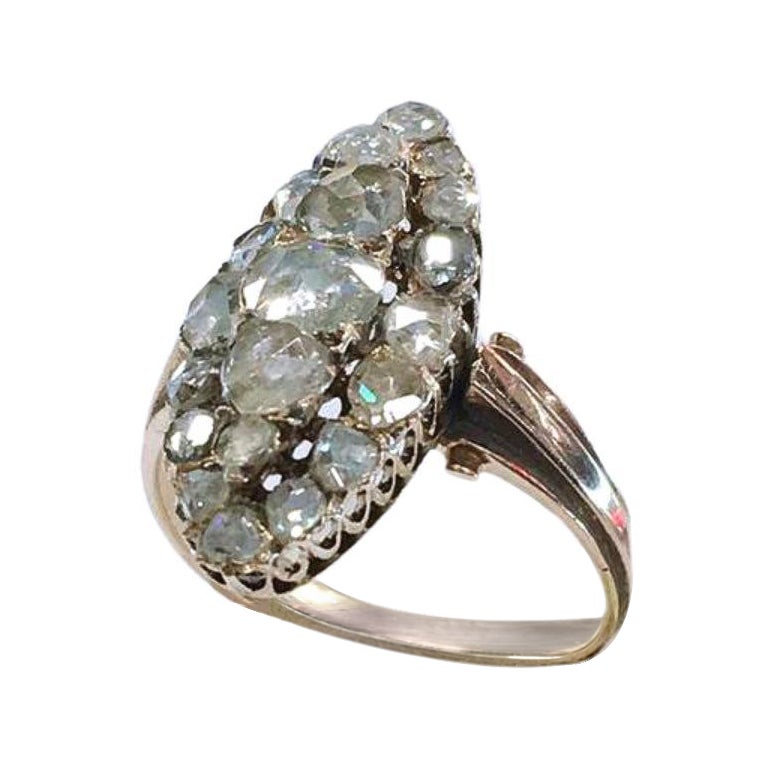 Antique Rose Cut Diamond Russian Gold Ring For Sale