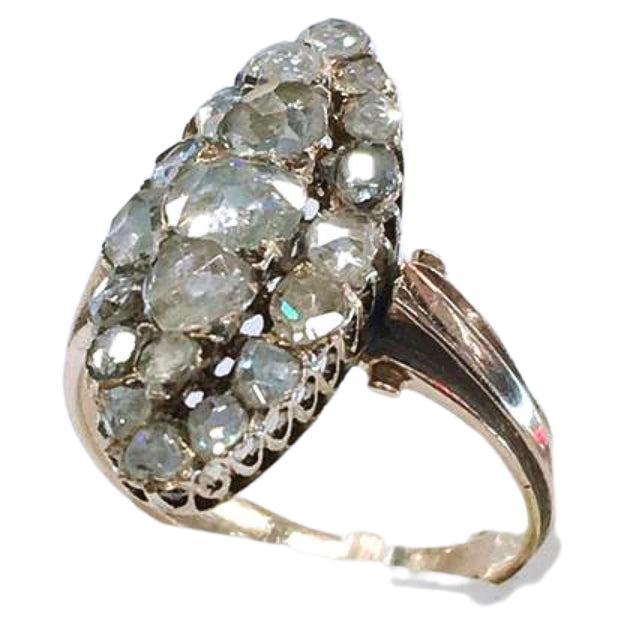 Antiker russischer Goldring mit Diamanten im Rosenschliff