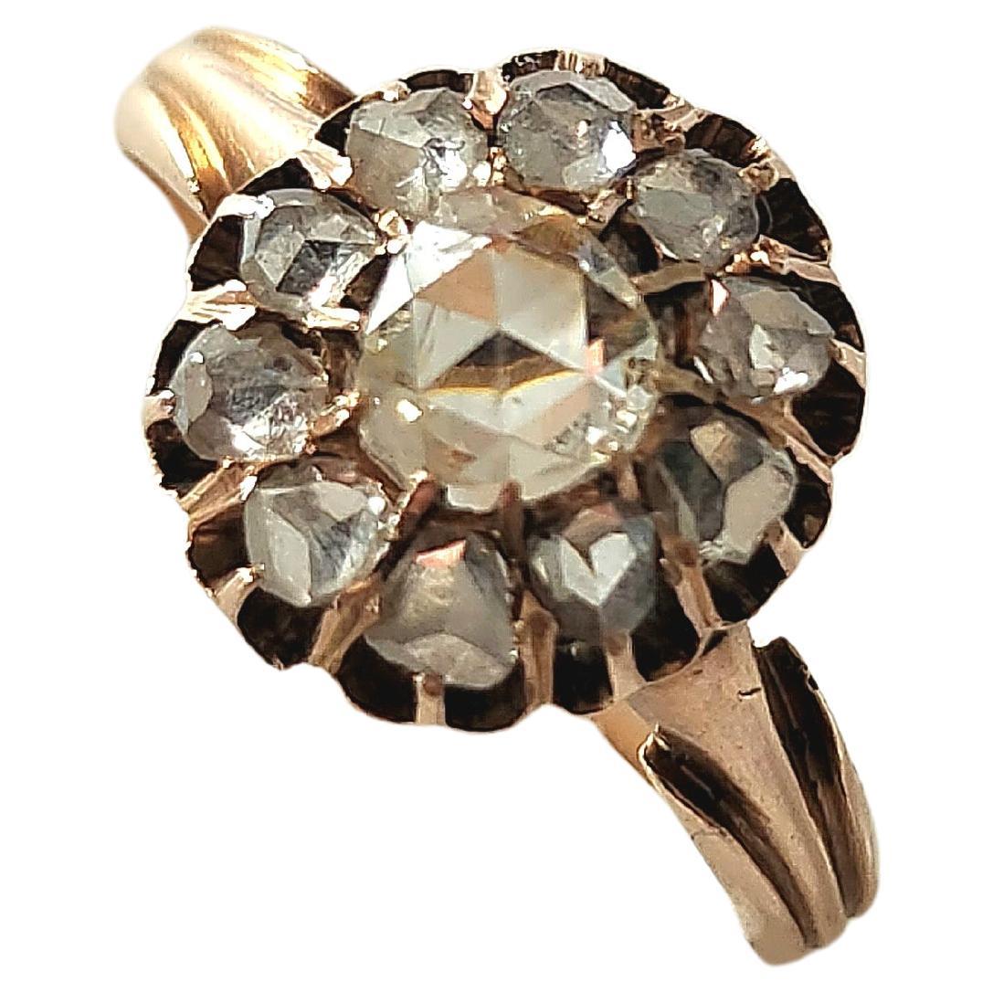 Bague russe ancienne en or avec diamants taille rose