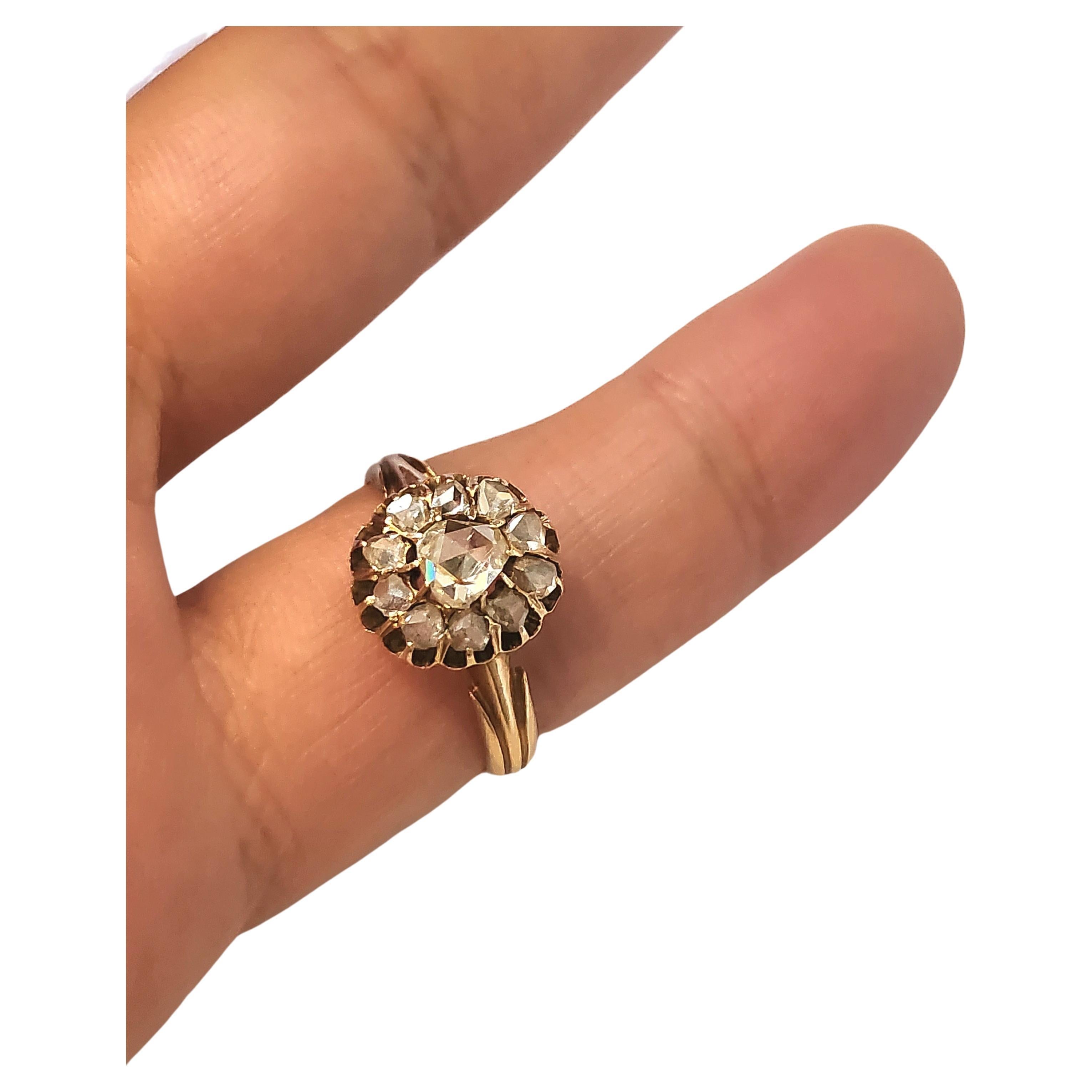 Antique Rose Cut Diamond Russian Gold Ring In Good Condition For Sale In Cairo, EG