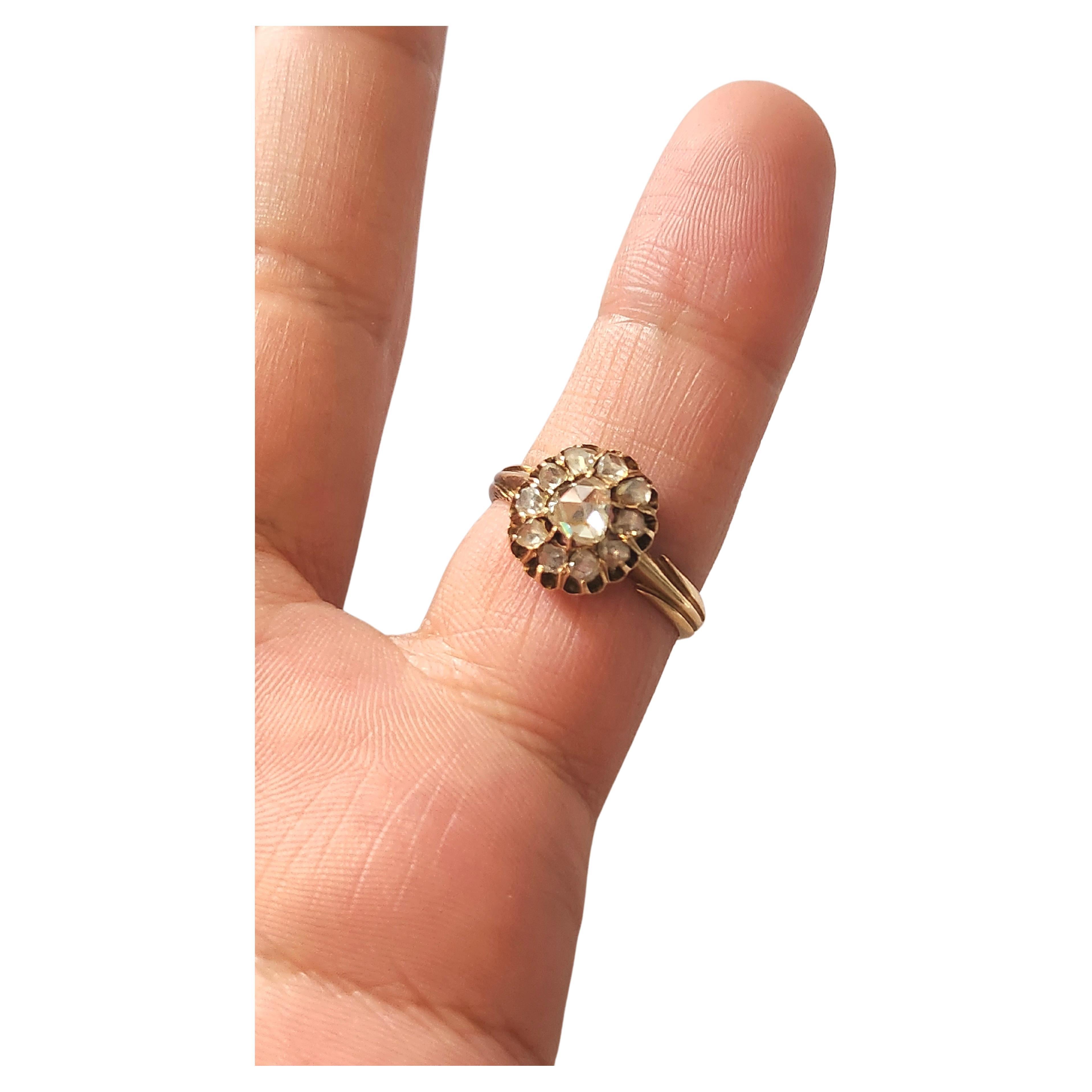Women's Antique Rose Cut Diamond Russian Gold Ring For Sale