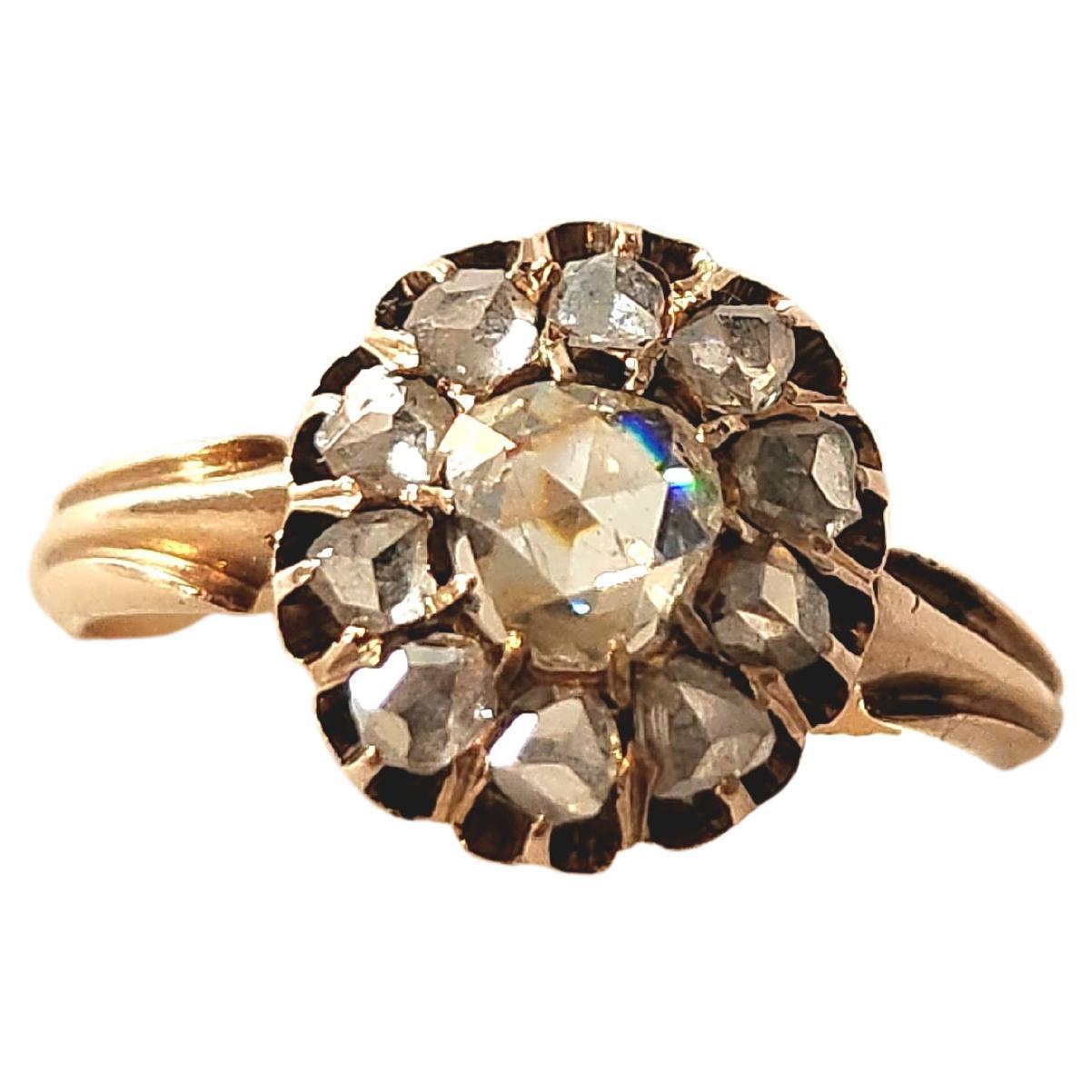 Antique Rose Cut Diamond Russian Gold Ring For Sale 1