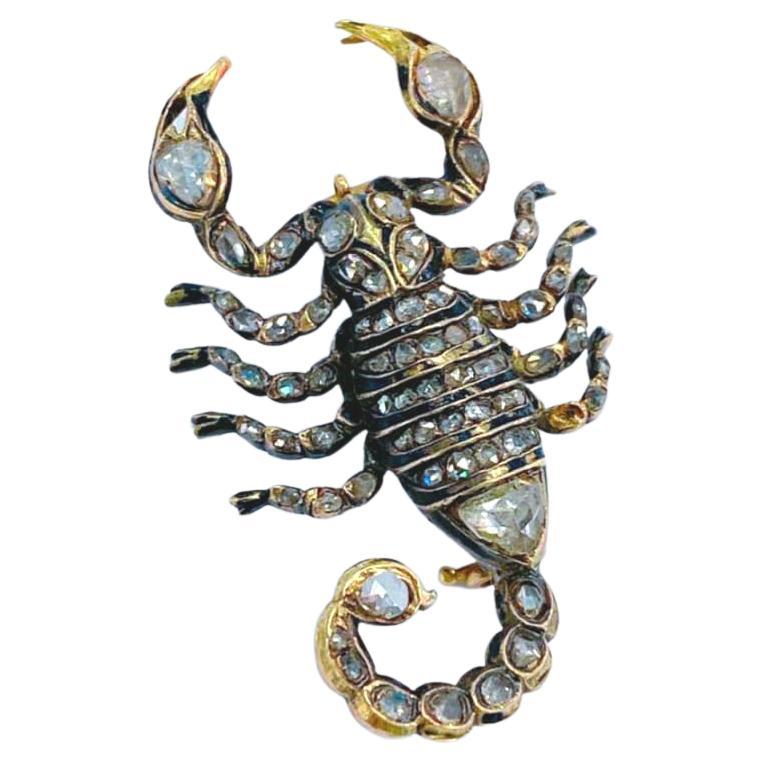Antike Scorpion-Brosche aus Gold mit Diamanten im Rosenschliff
