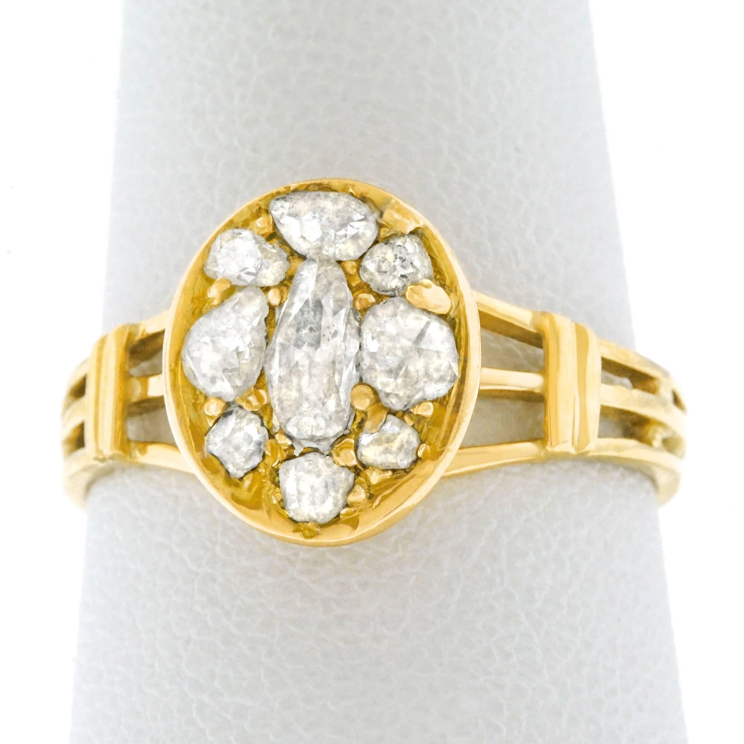 Antique Rose Cut Diamond Set Gold Ring 3
