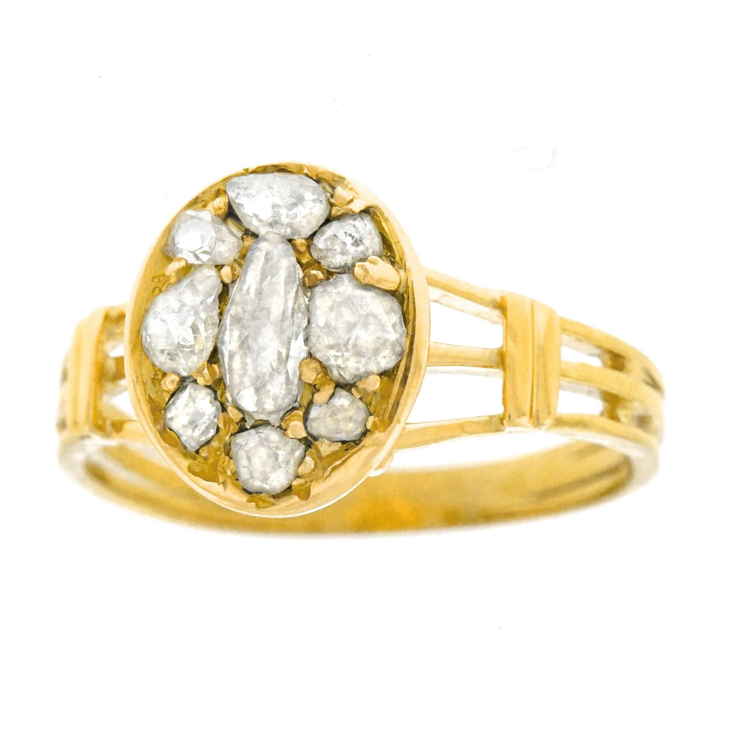 Antique Rose Cut Diamond Set Gold Ring