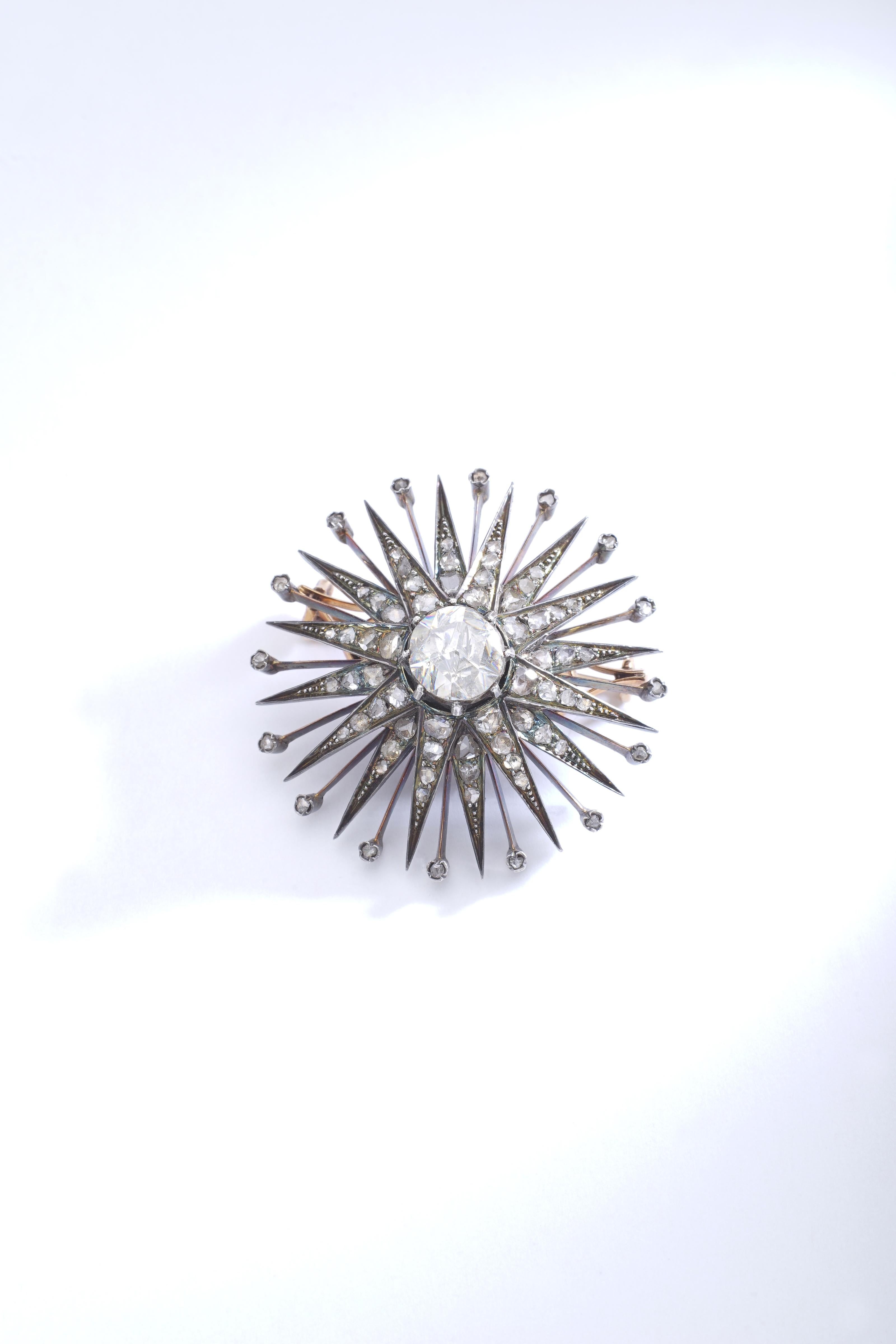 Antique Rose Cut Diamond Silver Gold Pendant Necklace Gold Chain 1