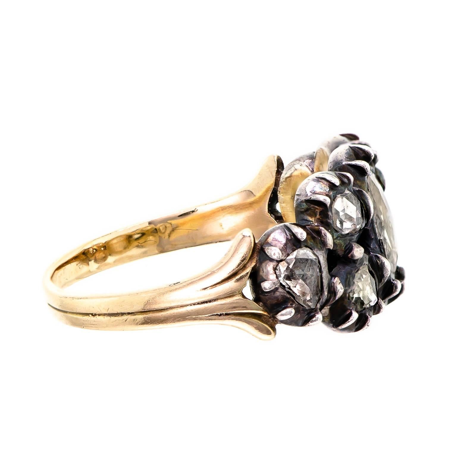 Rose Cut Antique Rose-Cut Diamond, Silver-Topped Yellow Gold  Ring For Sale