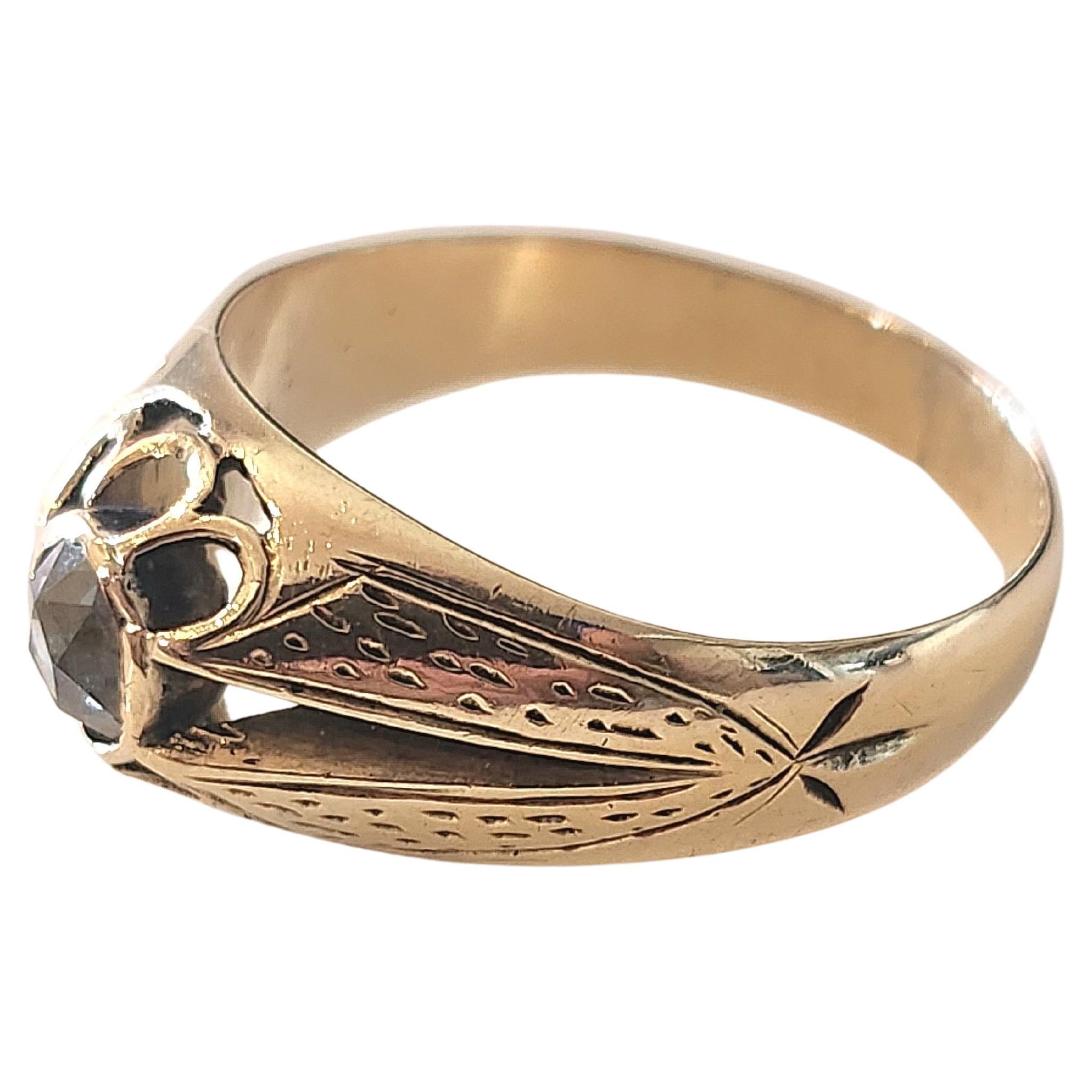 Men's Antique Rose Cut Diamond Gold Solitaire Ring For Sale