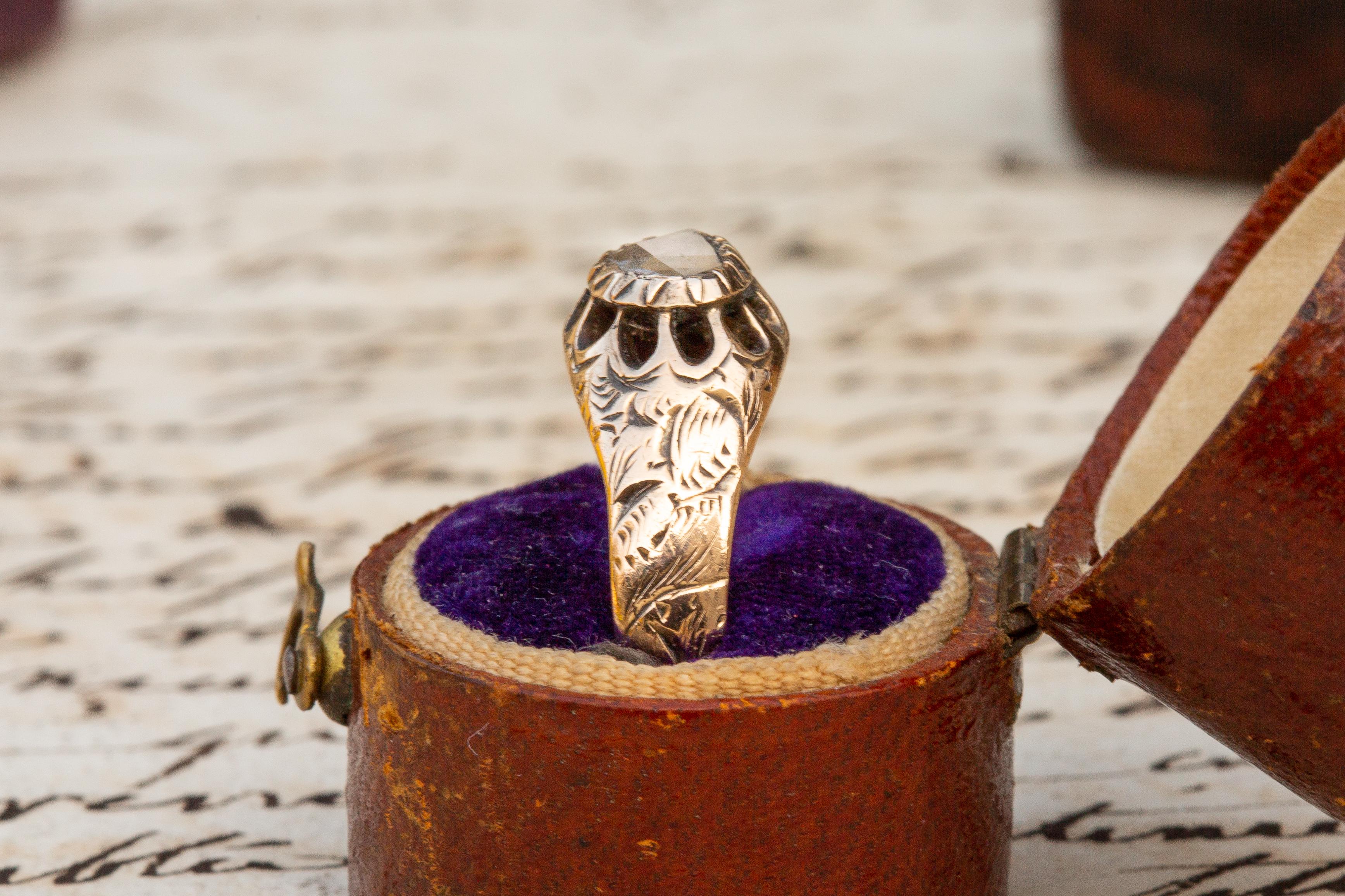 Antique Rose Cut Diamond Solitaire Ring Victorian Georgian Engagement Ring 3