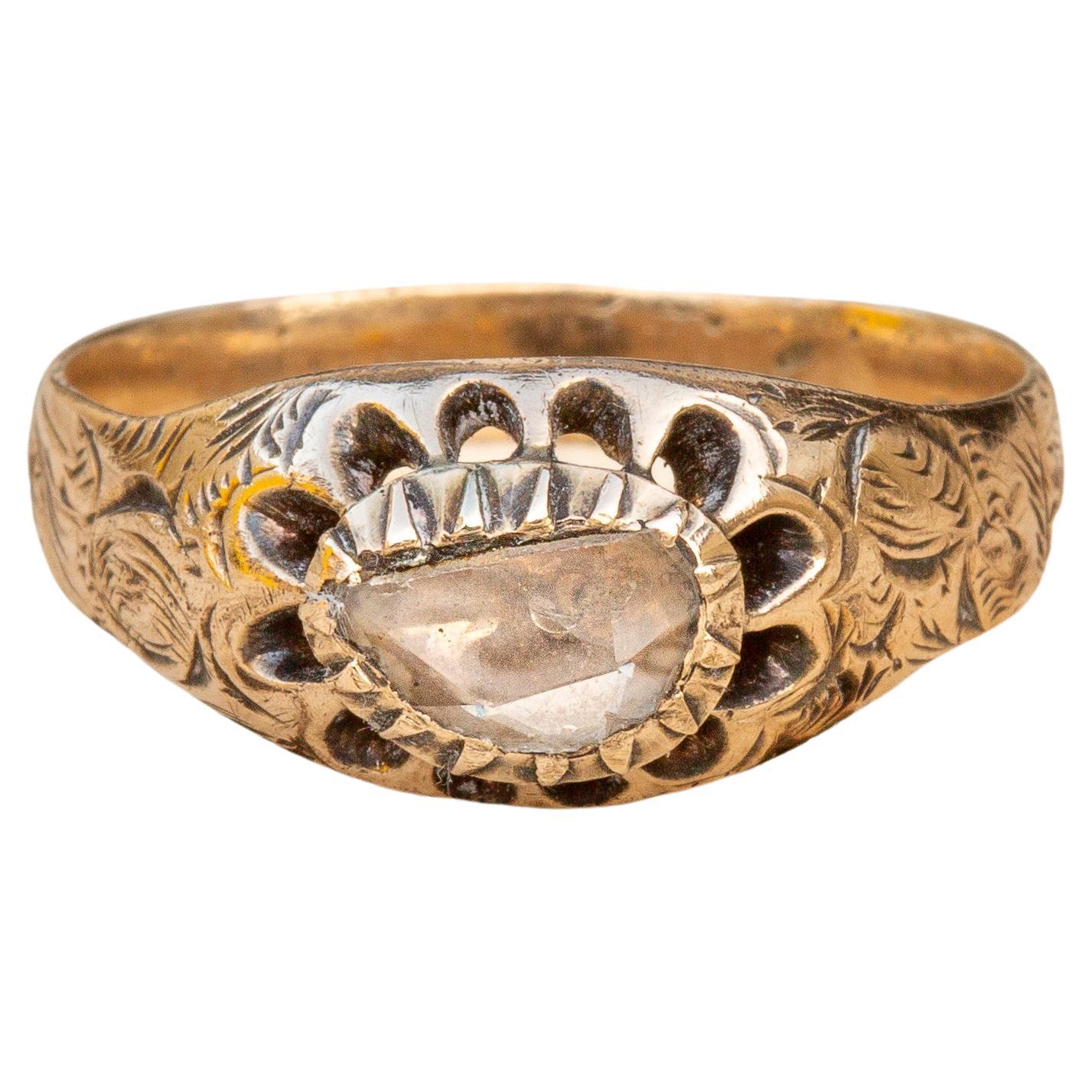 Antique Rose Cut Diamond Solitaire Ring Victorian Georgian Engagement Ring