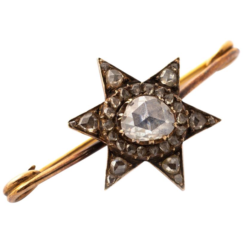 Antique Rose Cut Diamond Star Brooch For Sale