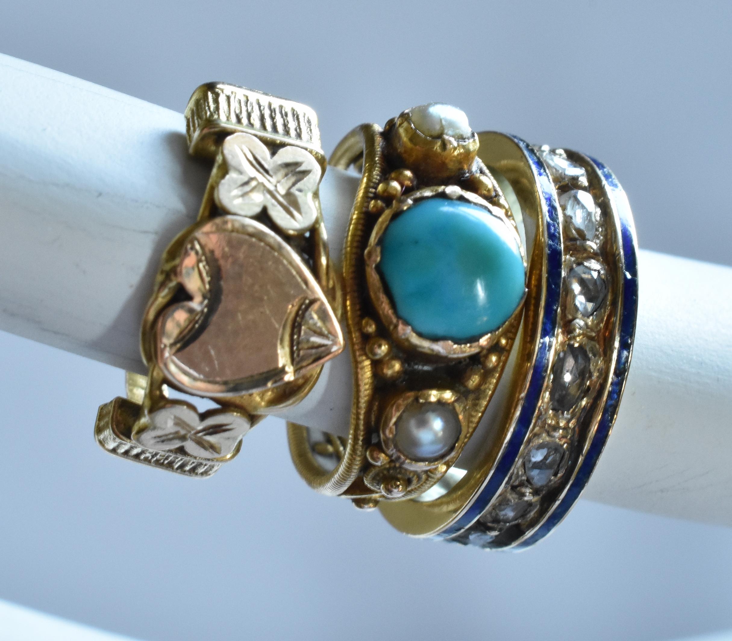 Rose Cut  Victorian Baby Ring with Rose Diamonds and Blue Enamel Detailing