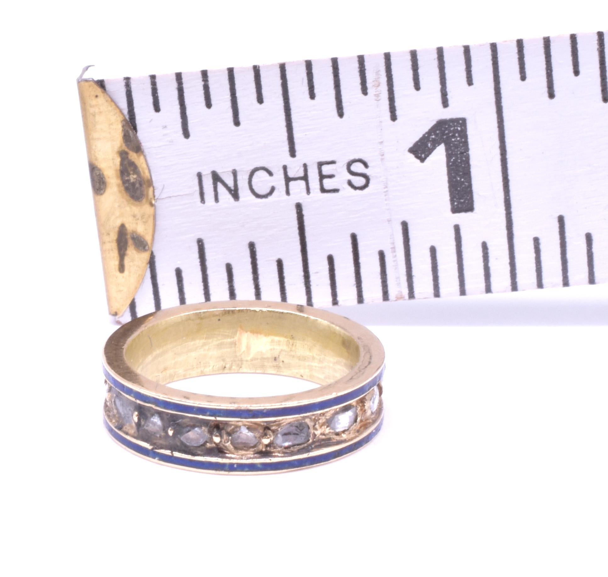 Victorian Baby Ring with Rose Diamonds and Blue Enamel Detailing In Excellent Condition In Baltimore, MD