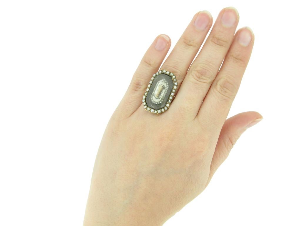 Rose Cut Antique Rose Diamond and Pearl Mourning Ring, circa 1770. For Sale