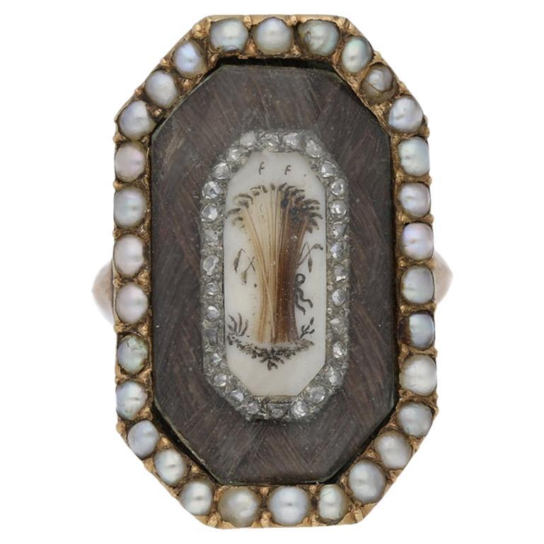 Antique Rose Diamond and Pearl Mourning Ring, circa 1770. For Sale