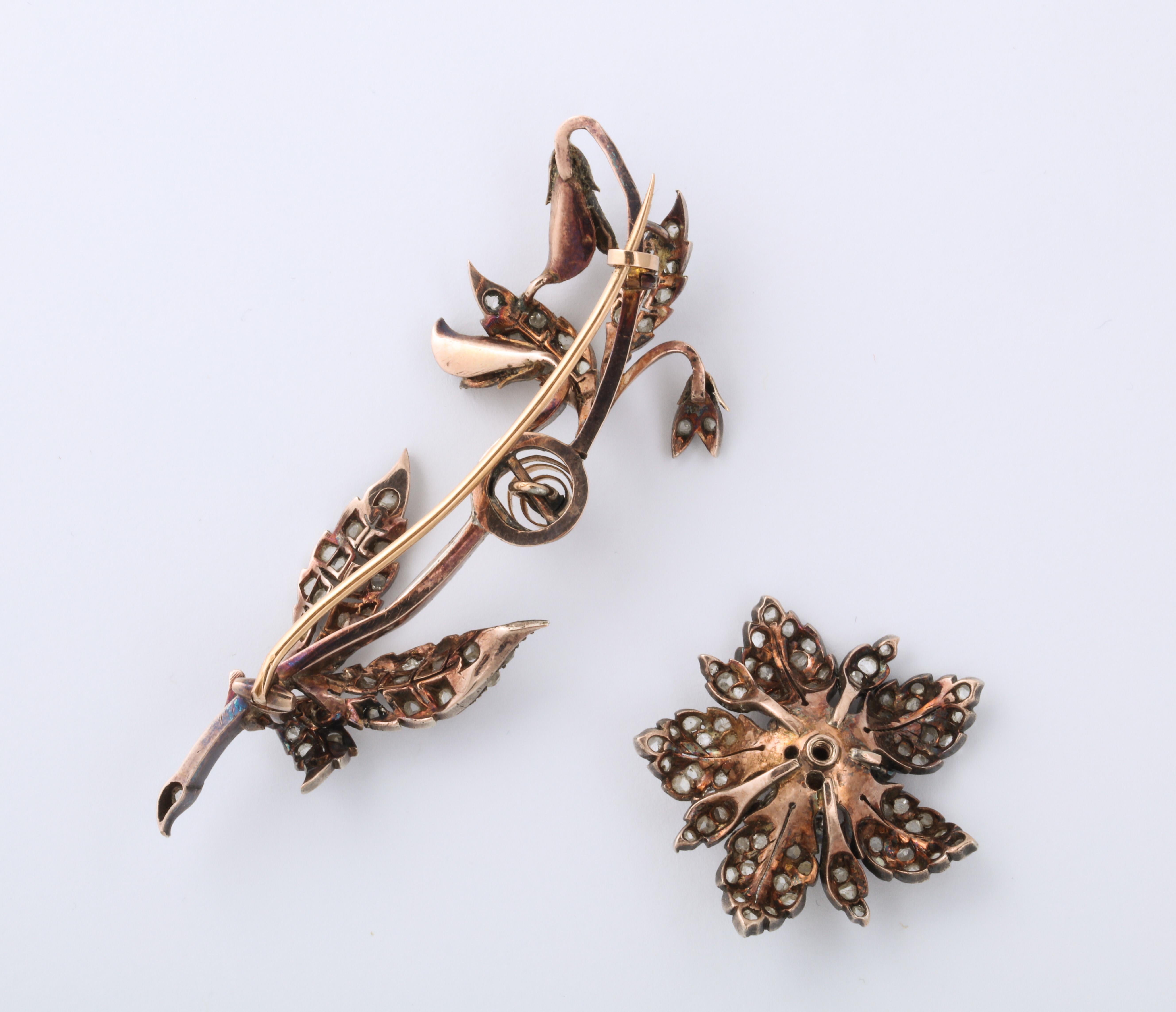 Belle Époque French  19th Century Rose Diamond Tremblant Brooch  For Sale