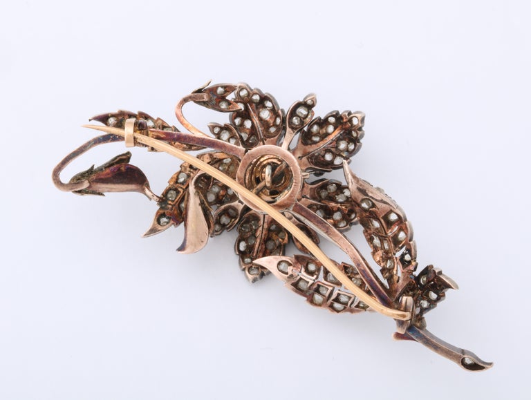 French  19th Century Rose Diamond Tremblant Brooch  In Good Condition For Sale In New York, NY