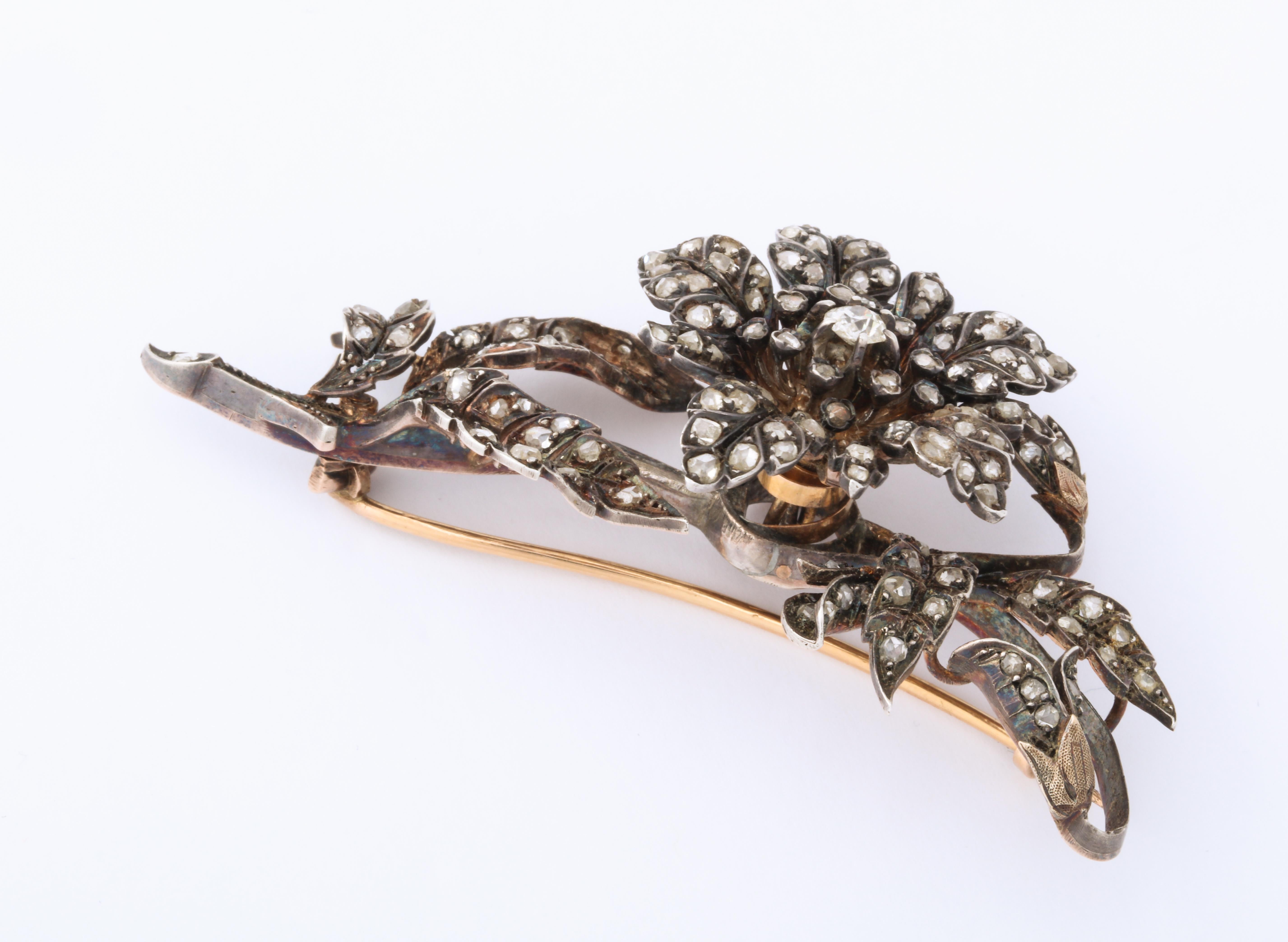 French  19th Century Rose Diamond Tremblant Brooch  For Sale 1