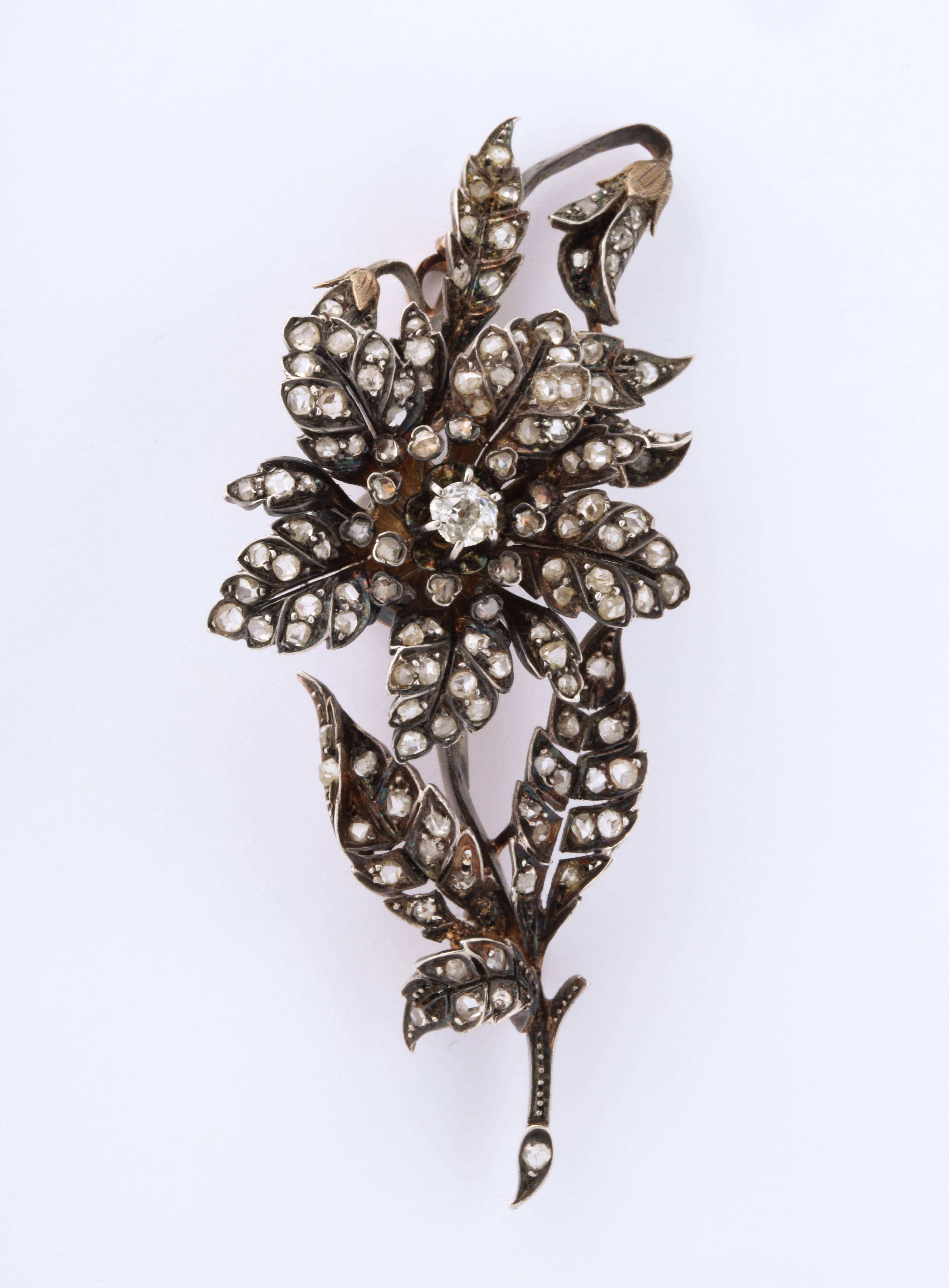 French  19th Century Rose Diamond Tremblant Brooch  For Sale 2