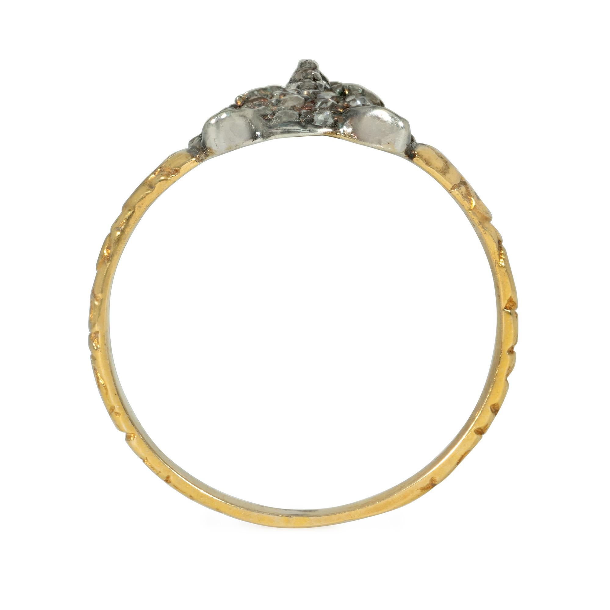 Victorian Antique Rose Diamond Fox Head Ring with Ruby Eyes, in Silver-Topped Gold For Sale