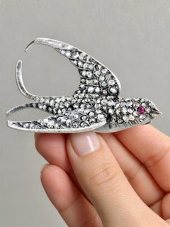 Antique Rose Diamond of a Swallow in Flight Brooch, c. 1860.