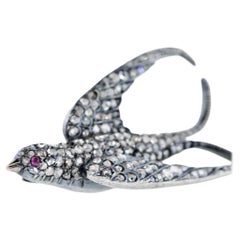 Antique Rose Diamond of a Swallow in Flight Brooch, c. 1860.