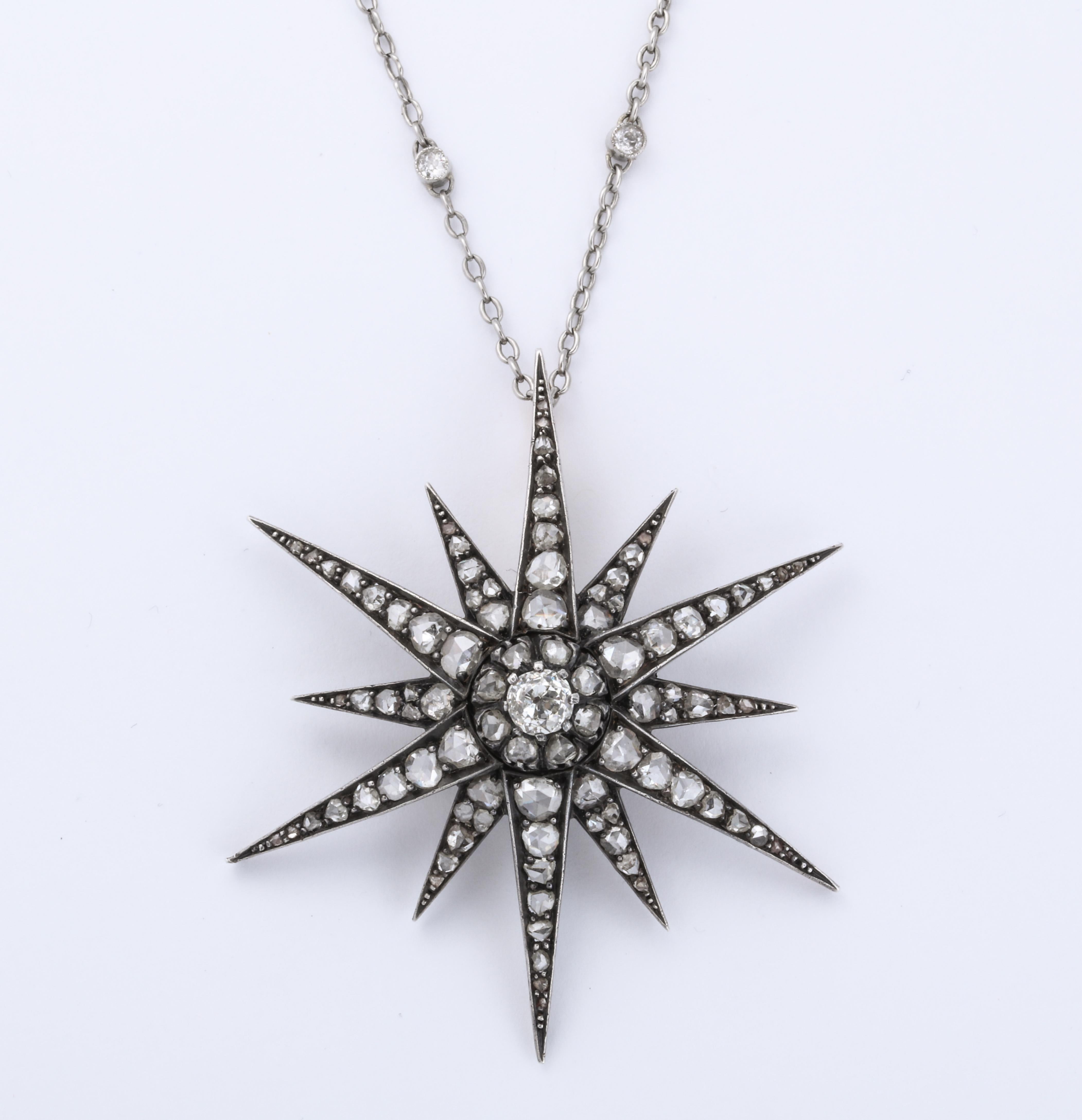 Colgante/Broche Estrella Rosa Diamante Antiguo Corte rosa