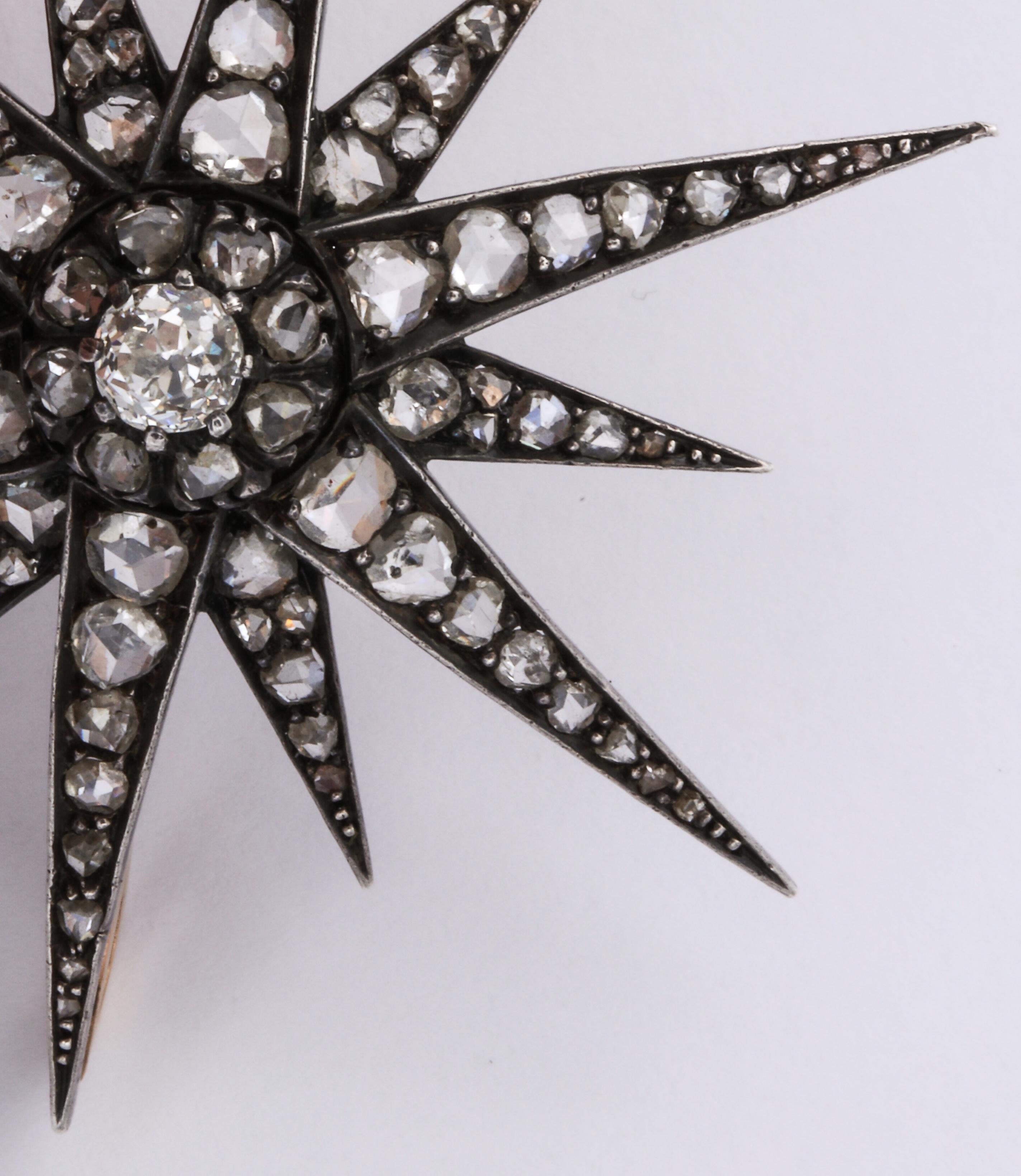 De las mujeres Colgante/Broche Estrella Rosa Diamante Antiguo
