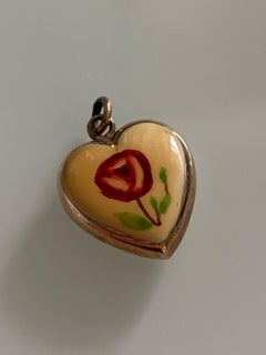 Antique Rose enamel 9ct Gold Heart Charm