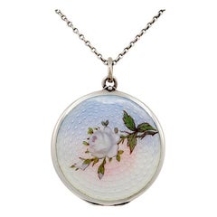 Antique Rose Enamel Sterling Locket Pendant