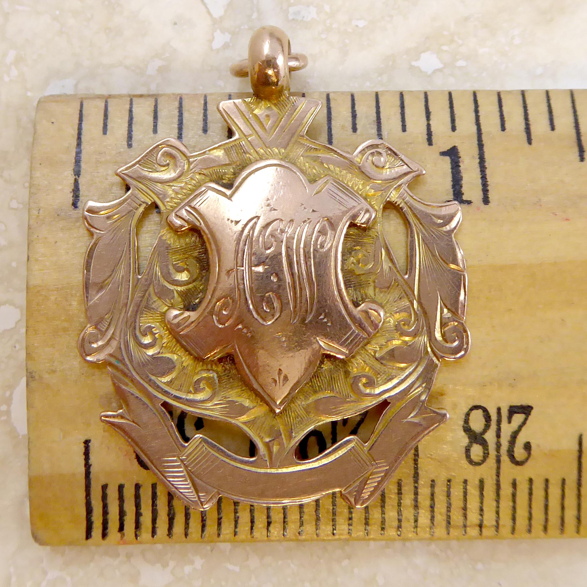Antique Rose Gold Albert Pendant Shield, Hallmarked, 1910 3