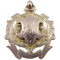 Antique Rose Gold Albert Pendant Shield, Hallmarked, 1910