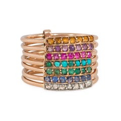 Antique Rose Gold and Multi-Gemstone Seven-Band Harem/Acrostic Ring