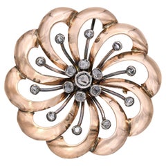 Pendentif broche en or rose et argent antique avec diamant taillé en rose