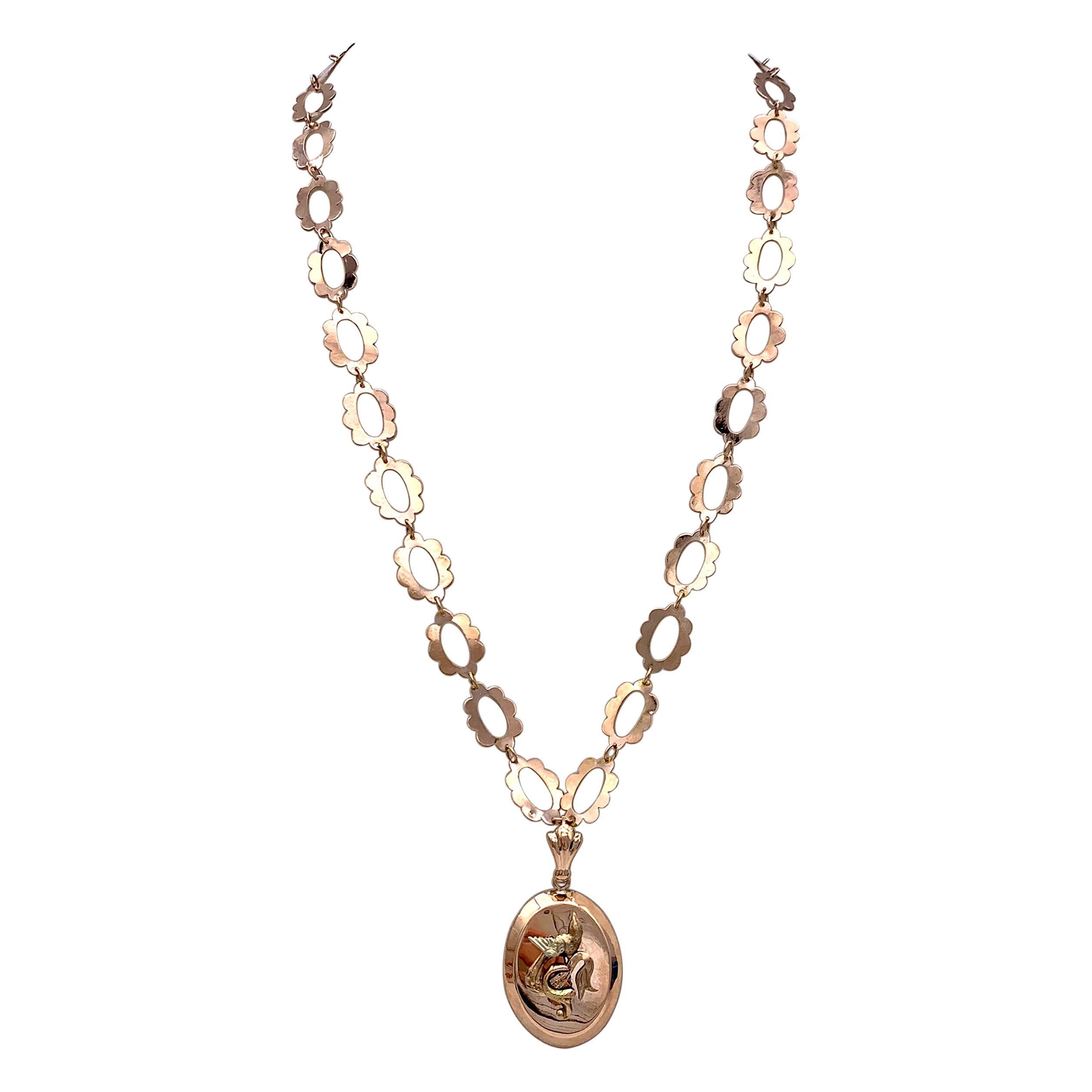 Cadena de Oro Rosa Antiguo con Colgante de Oro Bicolor