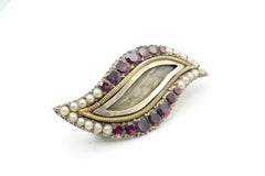 Antique Rose Gold Garnet and Pearl Mourning Brooch/Locket