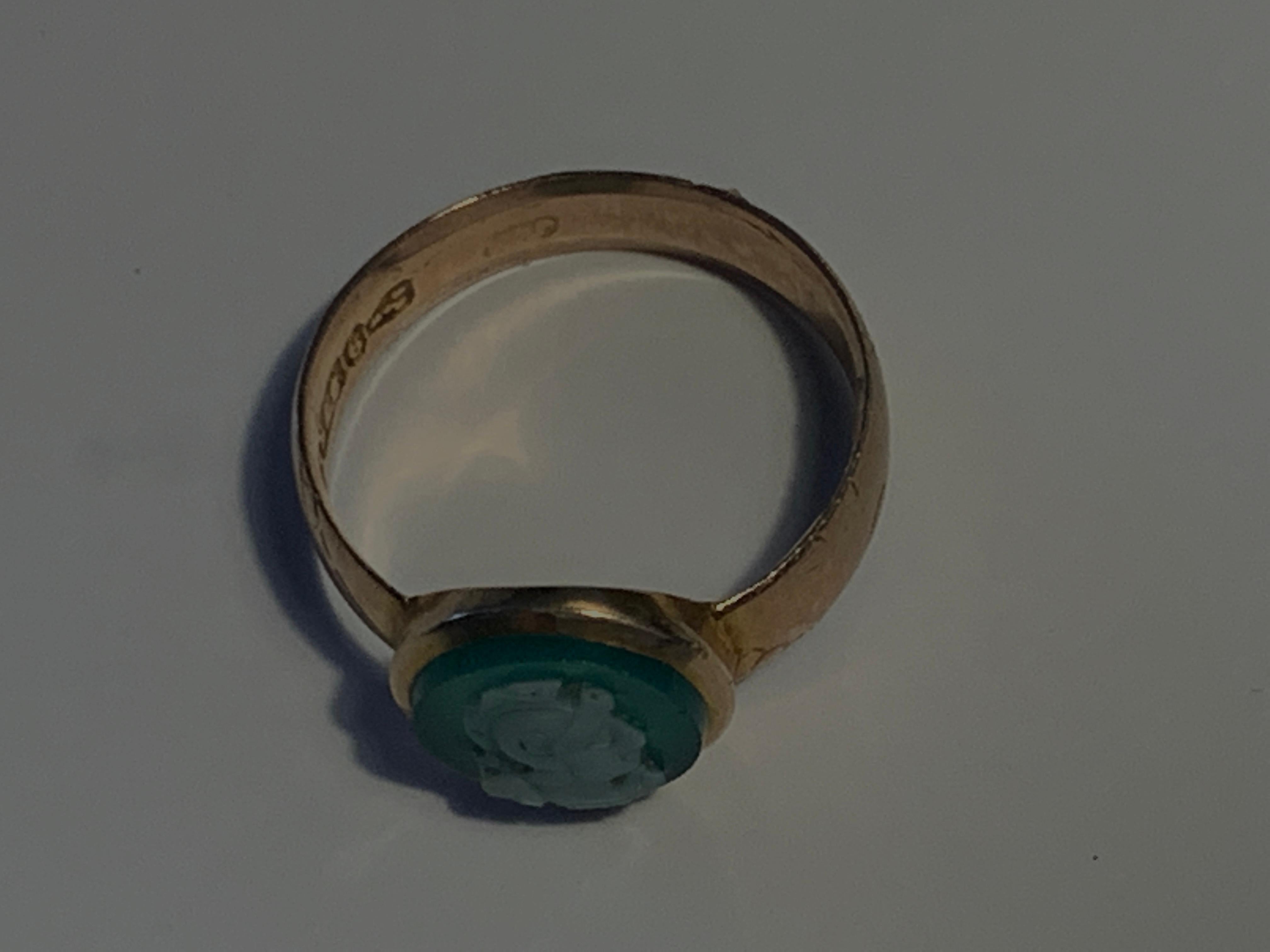 Antique Rose Gold Green Cameo Ring Dated 1884.Chester  For Sale 3
