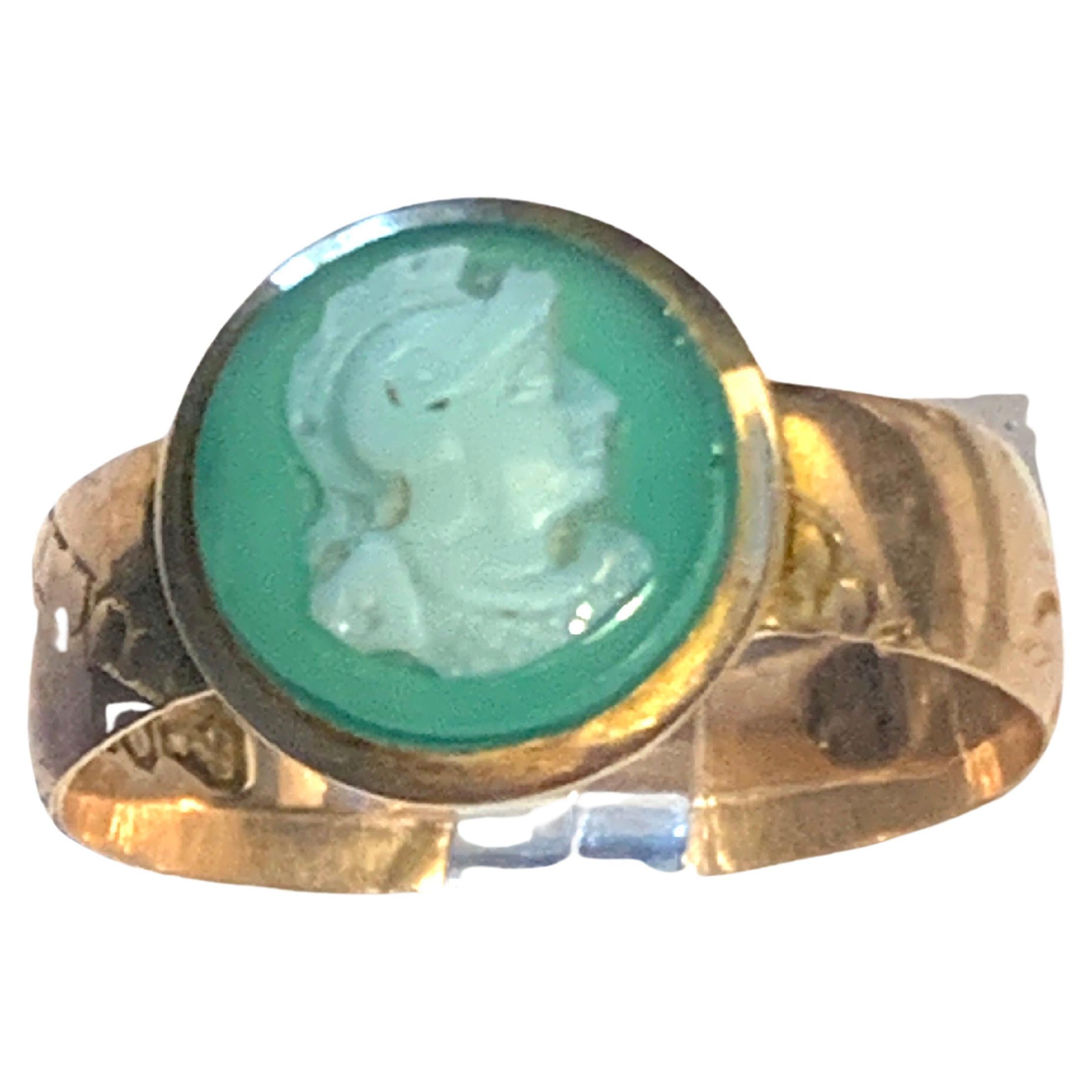 Antique Rose Gold Green Cameo Ring Dated 1884.Chester 