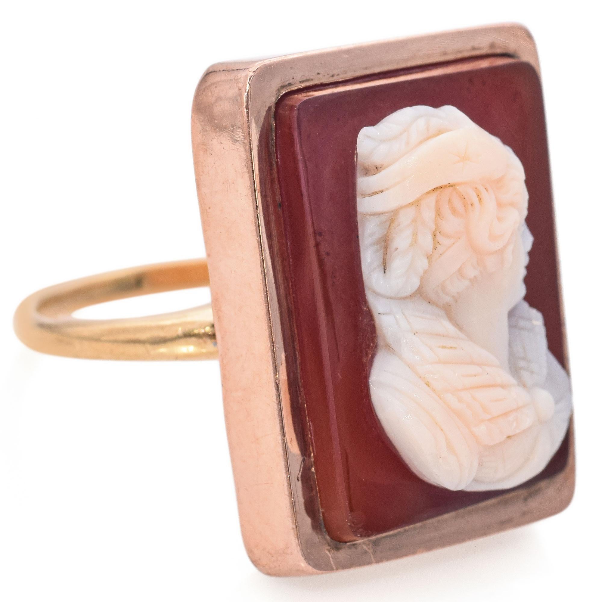 Antique Rose Gold Hardstone Cameo Ring For Sale 1
