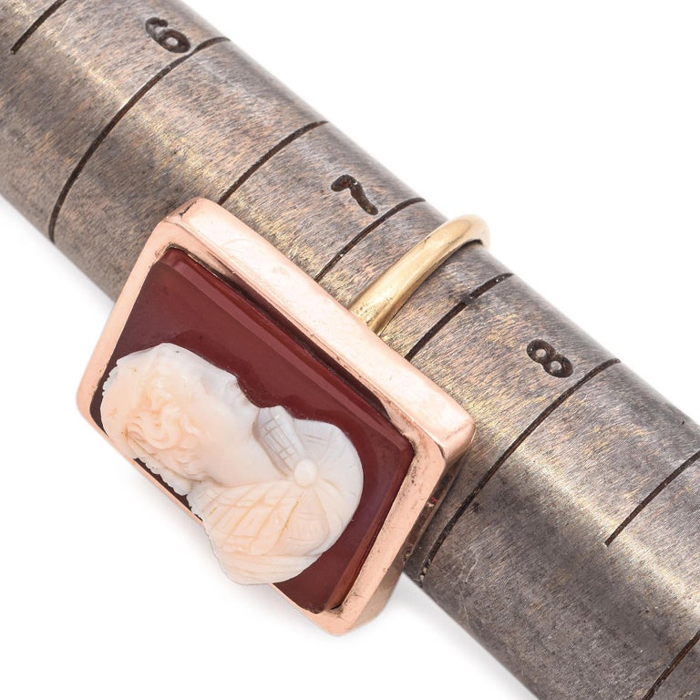 Bague Camée Ancienne En Pierre Cornaline Et Or Rose - Taille 7.25, Occasion
