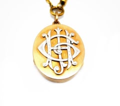 Antique Rose Gold Locket and Yellow Gold Watch Chain Necklace