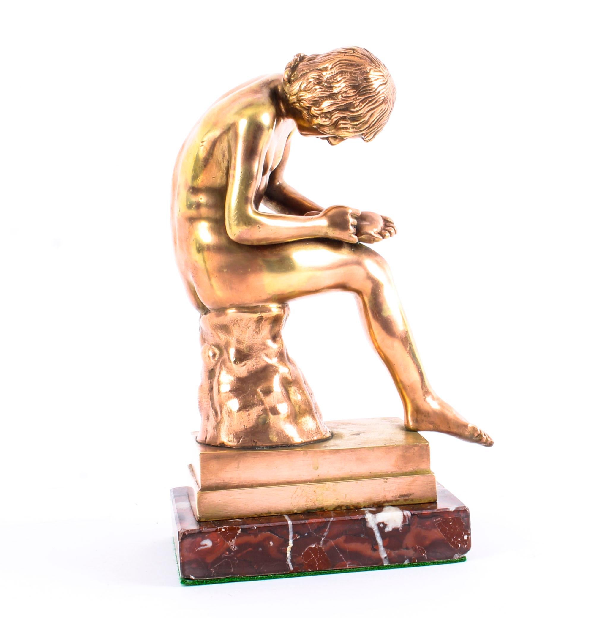 Mid-19th Century Rose Gold Patinated Bronze Figure of Boy with Thorn Spinario, 19th Century