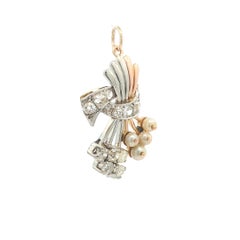 Antique Rose Gold & Platinum Diamond Wrap w/ Pearl Floral Bouquet Pendant