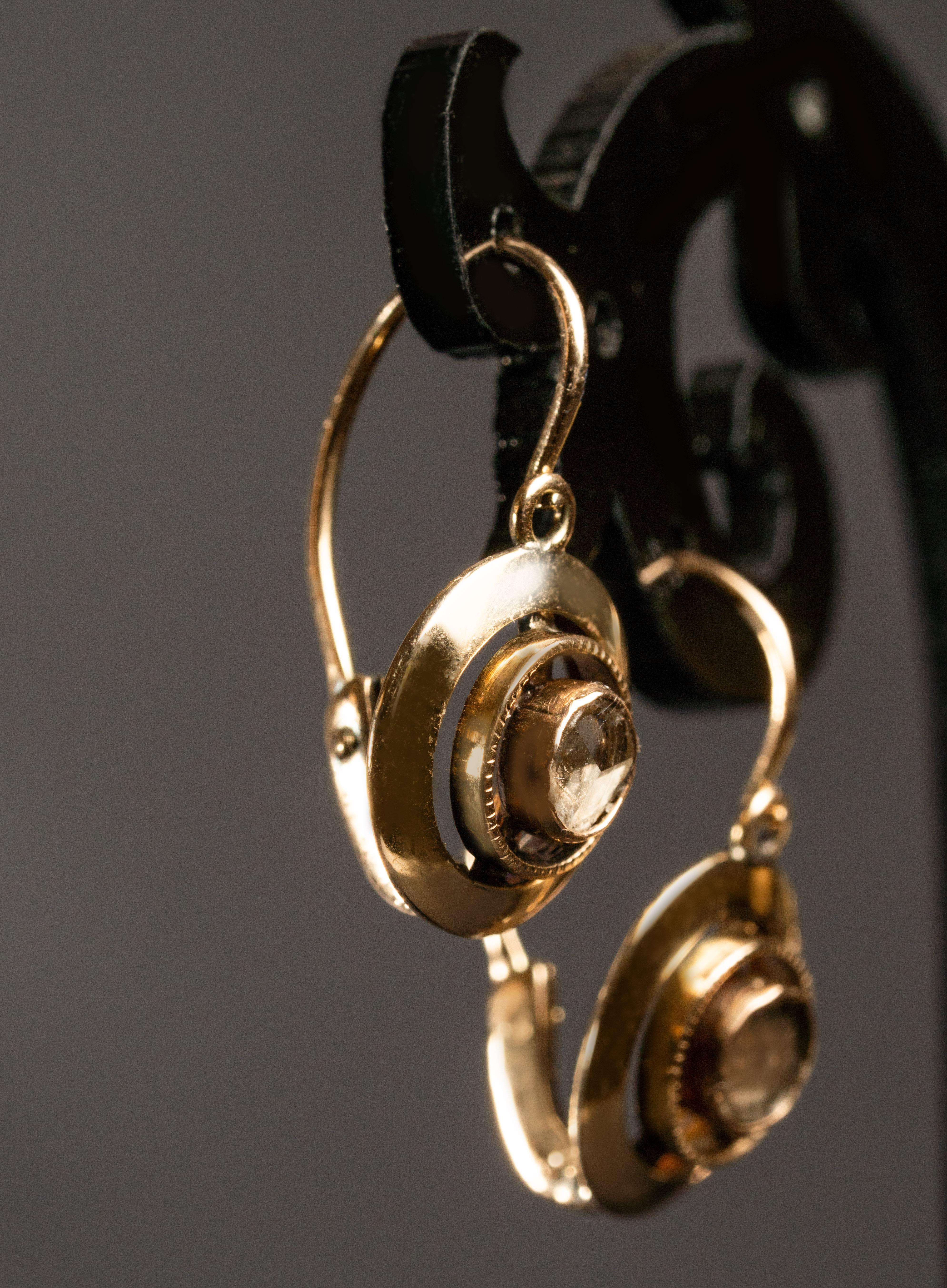 Women's Antique Rose Gold Rose Cut Diamond Sleeper Earrings, Antique Rose Gold Earrings