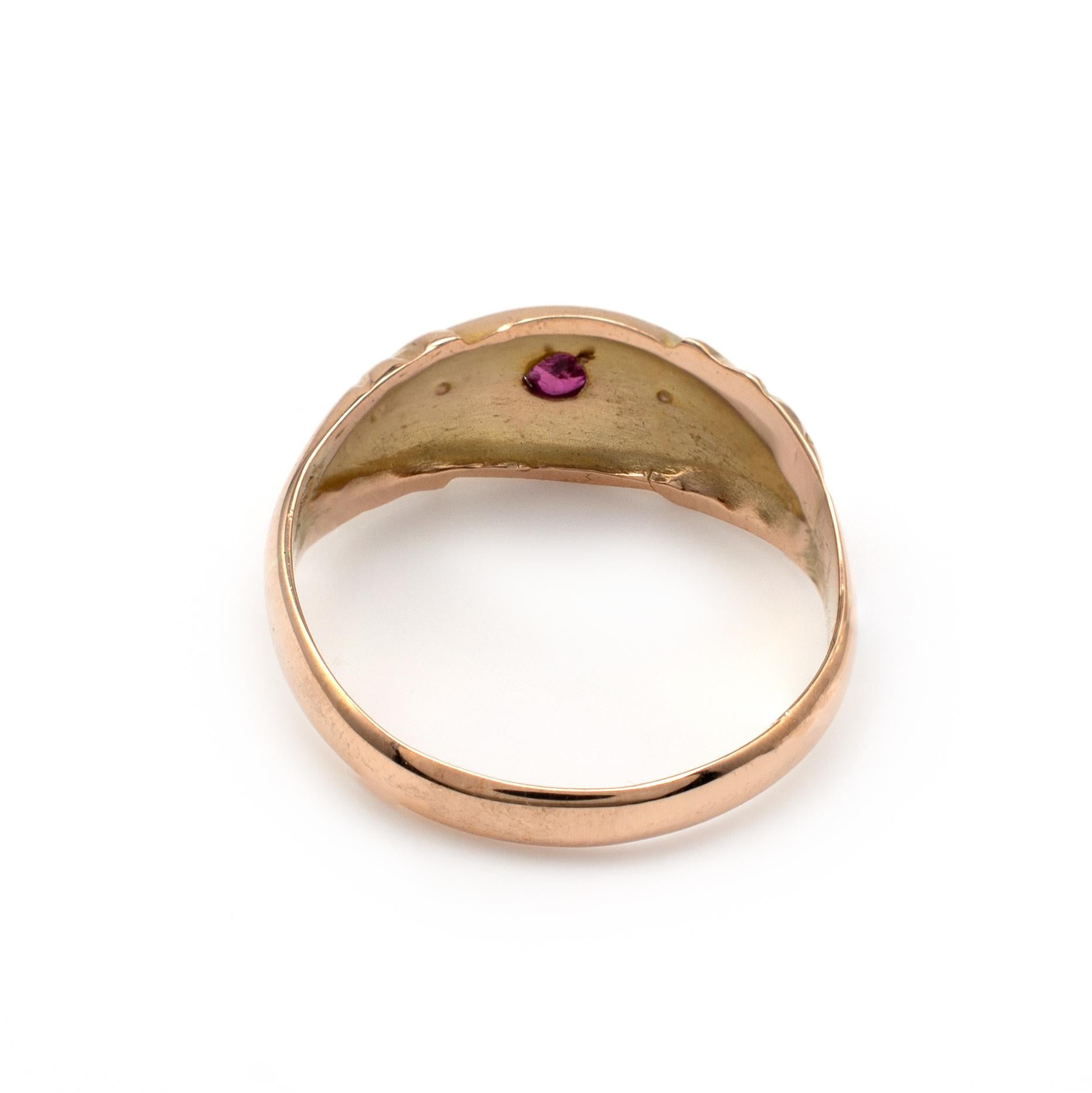 Antique Rose Gold Ruby Pearl Gypsy Ring London 1918 1